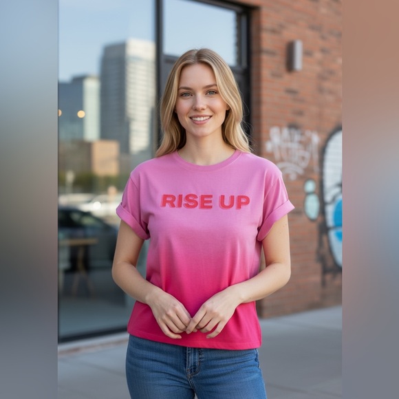 NWT Women’s Anthropologie good hYOUman Pink Ombré T-shirt, size Small - Picture 1 of 9